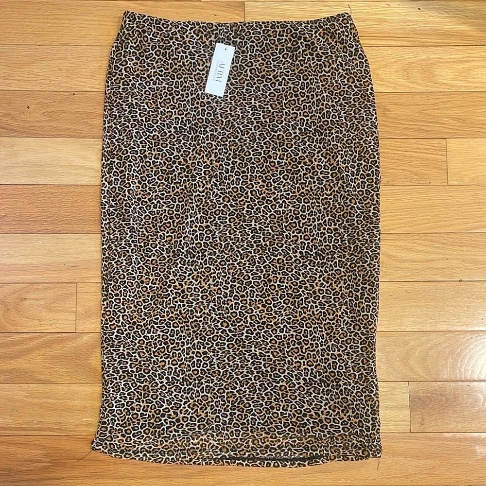 AFRM nwot Leopard Animal Print Mesh Knee Length Skirt Size Large